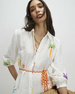 White Print Tie Shirt Dress