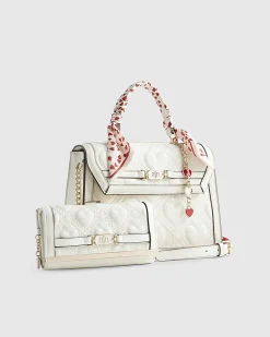 White Quilted Heart Charm Tote Bag Bundle