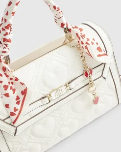 White Quilted Heart Charm Tote Bag Bundle