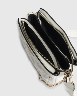 White Quilted Monogram Cross Body Bag