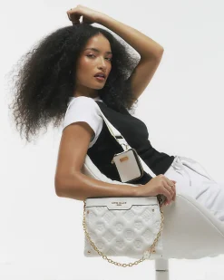 White Quilted Monogram Cross Body Bag