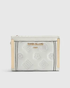 White Quilted Monogram Medium Foldout Purse
