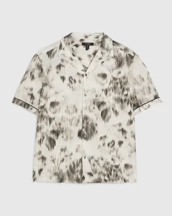 White Regular Fit Animal Print Revere Shirt