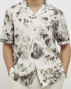 White Regular Fit Animal Print Revere Shirt