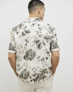White Regular Fit Animal Print Revere Shirt