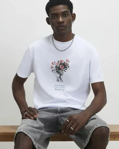 White Regular Fit Cotton Flower T-Shirt