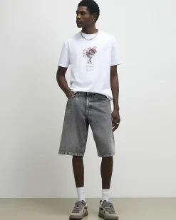 White Regular Fit Cotton Flower T-Shirt