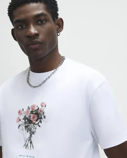 White Regular Fit Cotton Flower T-Shirt