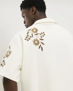 White Regular Fit Floral Textured Shirt