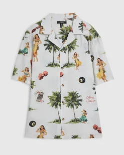 White Regular Fit Hula Hawaiian Shirt