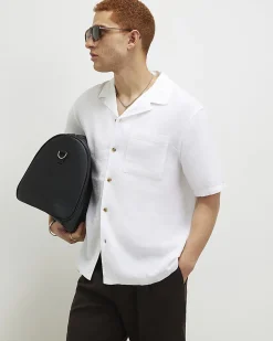 White Regular Fit Linen Blend Shirt