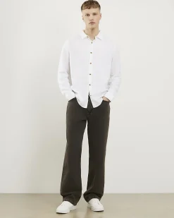 White Regular Fit Linen Blend Shirt