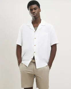 White Regular Fit Linen Blend Revere Shirt