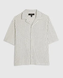 White Regular Fit Pinstripe Cotton Shirt