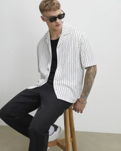 White Regular Fit Pinstripe Cotton Shirt