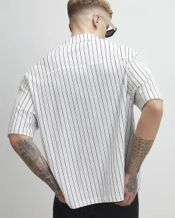 White Regular Fit Pinstripe Cotton Shirt