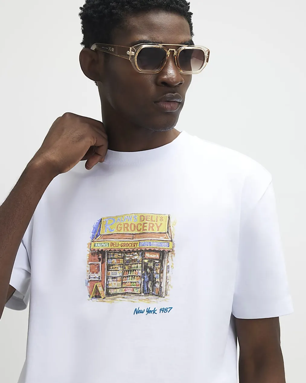 White Regular Fit Shop Front T-Shirt