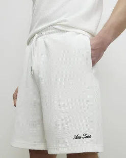 White Regular Fit Textured Shorts