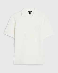 White Regular Fit Textured Polo Top