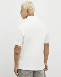 White Regular Fit Textured Polo Top
