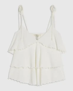 White Rib Ruffle Cami Top