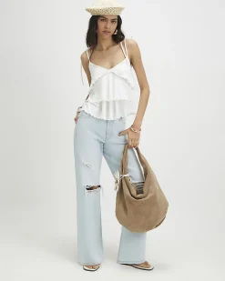 White Rib Ruffle Cami Top