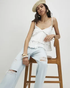 White Rib Ruffle Cami Top