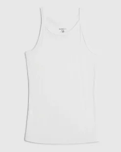 White Ribbed Racer Front Tank Top