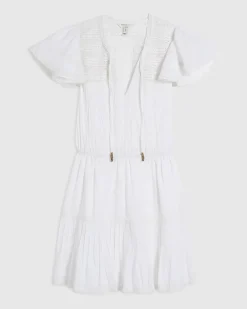 White Ruffle Sleeve Lace Mini Dress