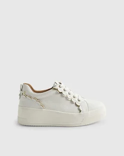 White Scallop Trim Lace Up Trainers