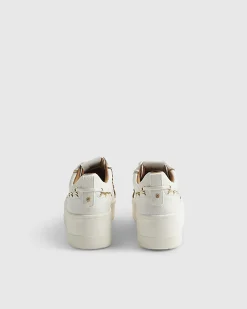 White Scallop Trim Lace Up Trainers
