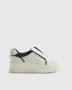 White Scallop Trim Slip On Trainers