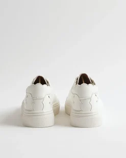 White Scalloped Cut Lace Up Trainers