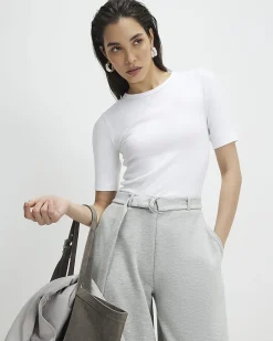White Short Sleeve Cotton Fitted Top