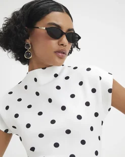 White Short Sleeve Polka Dot Maxi Dress