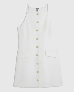 White Sleeveless Button Mini Dress