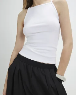 White Sleeveless Cotton Tank Top