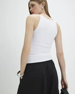 White Sleeveless Cotton Tank Top