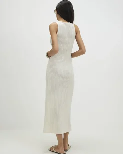White Sleeveless 3D Flower Trim Midi Dress