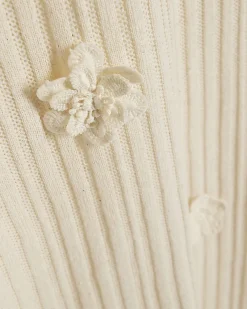 White Sleeveless 3D Flower Trim Midi Dress