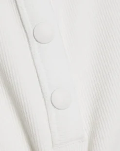 White Sleeveless Ribbed Popper Top