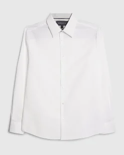 White Slim Fit Contrast Trim Cotton Shirt