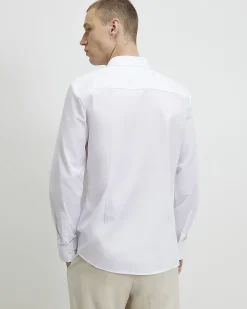 White Slim Fit Cotton Blend Shirt