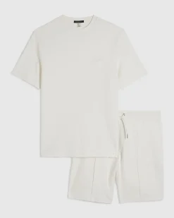 White Slim Fit Cotton Textured T-Shirt Set