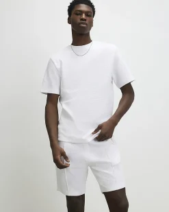 White Slim Fit Cotton Textured T-Shirt Set