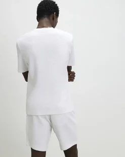 White Slim Fit Cotton Textured T-Shirt Set