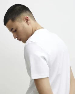 White Slim Fit Embroidered Crew Neck T-Shirt