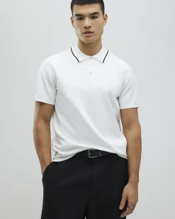 White Slim Fit Knitted Polo Shirt
