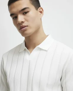 White Slim Fit Ottoman Open Neck Polo Shirt
