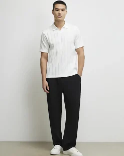 White Slim Fit Ottoman Open Neck Polo Shirt